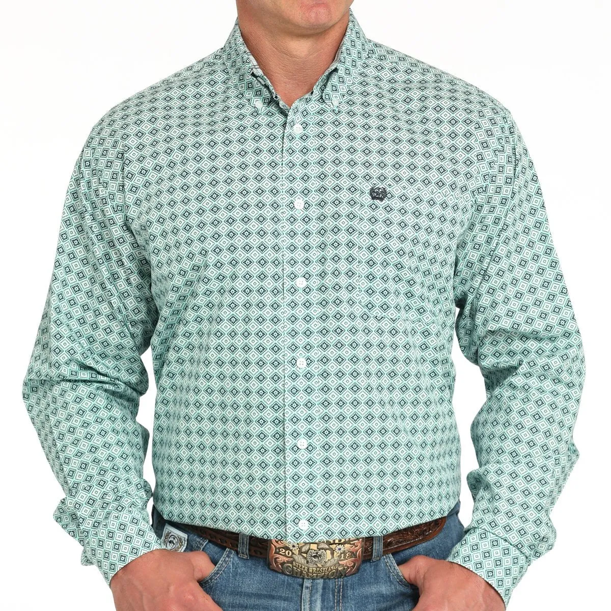 Easy to Style Cinch Men's L/S Classic Fit Medallion Western Button Down Shirt in Turquoise