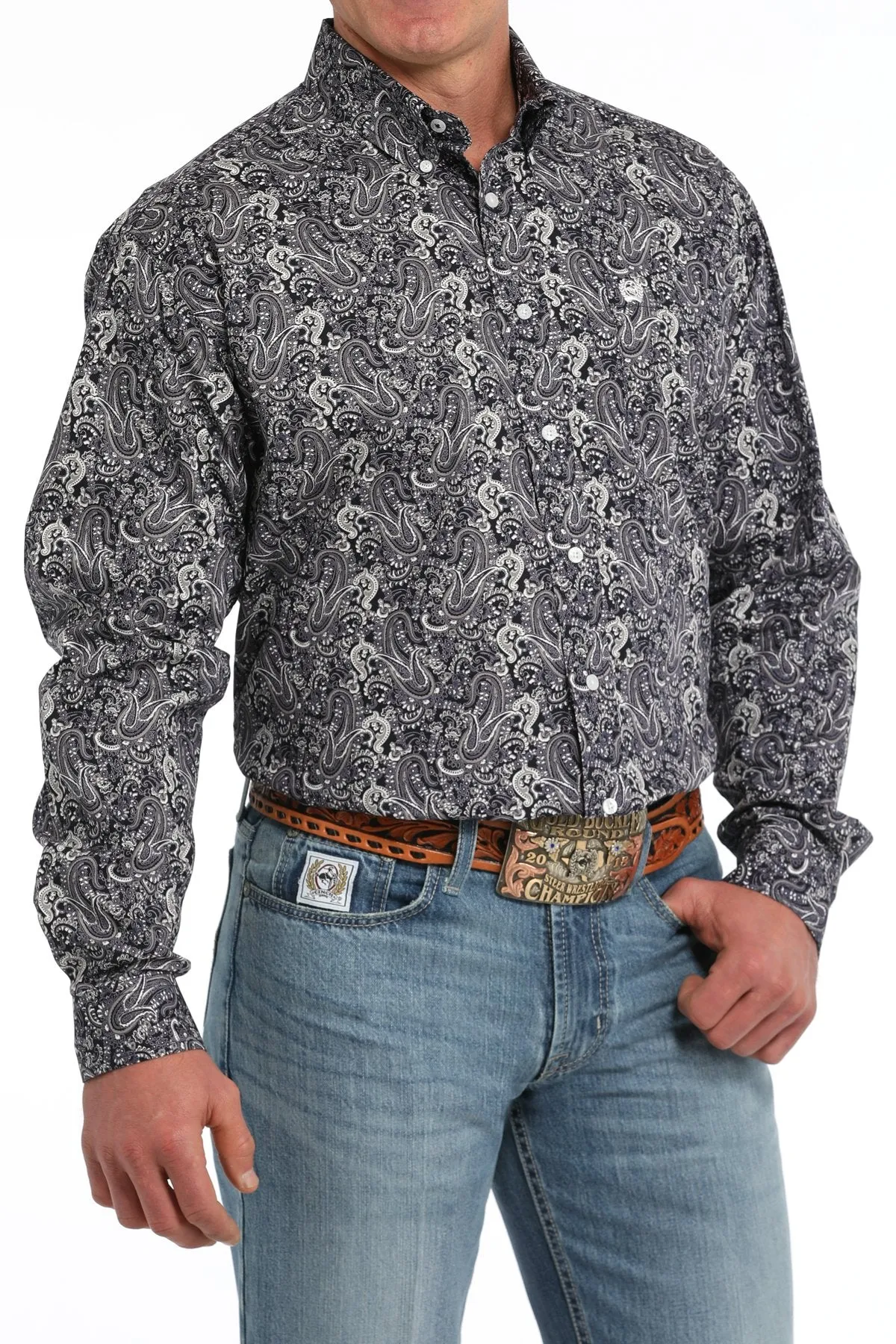 Cinch Men's L/S Classic Fit Paisley Western Button Down Shirt in Multi Minimalist Look Soft Breathable