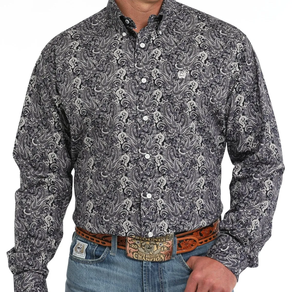 Pocket Reinforcement Cinch Men's L/S Classic Fit Paisley Western Button Down Shirt in Multi