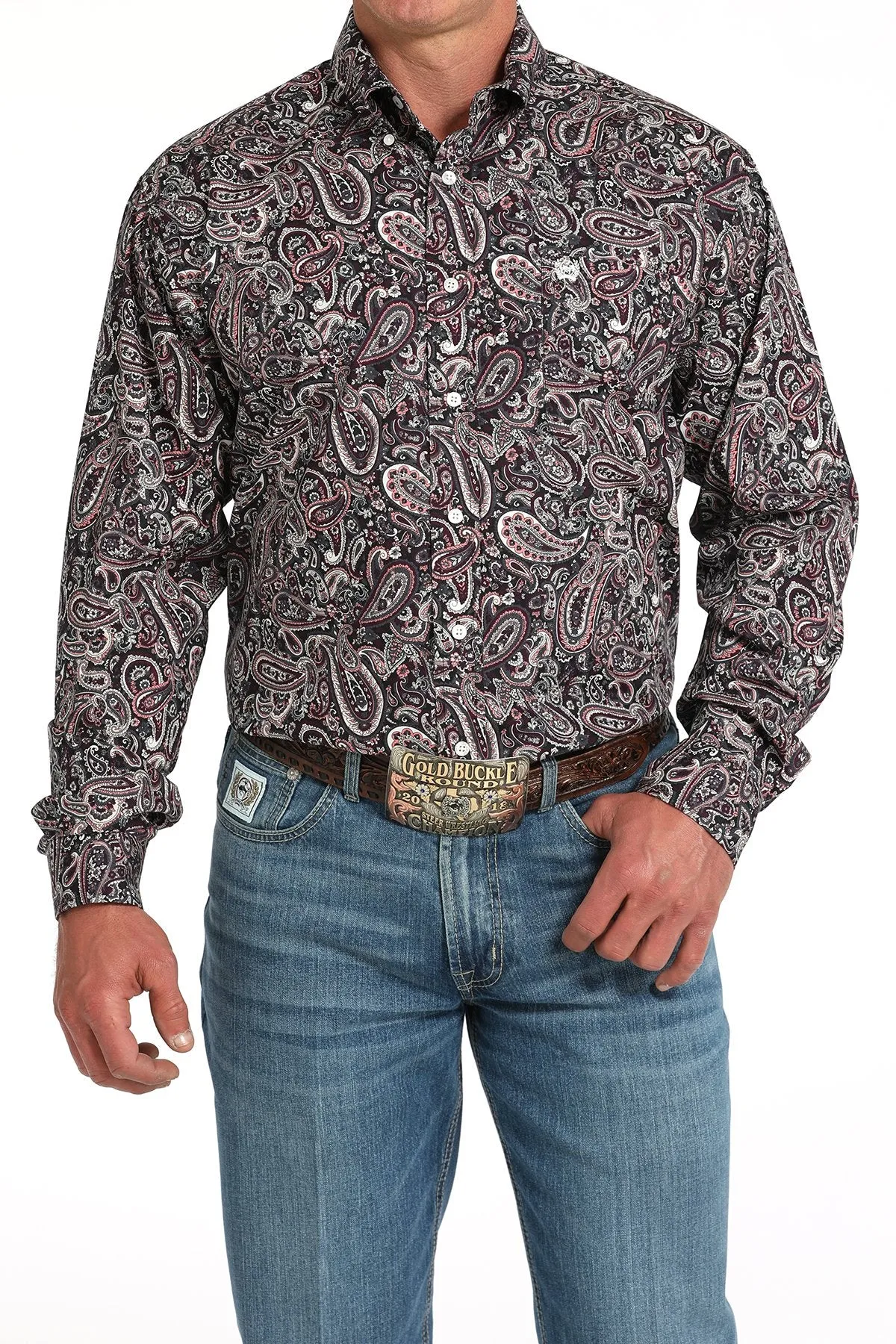 Smart Layer Sporty Comfort Cinch Men's L/S Classic Fit Paisley Western Button Down Shirt in Purple
