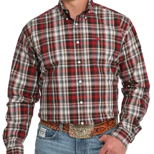 Unisex versatility Cinch Men's L/S Classic Fit Plaid Western Button Down Shirt in Red