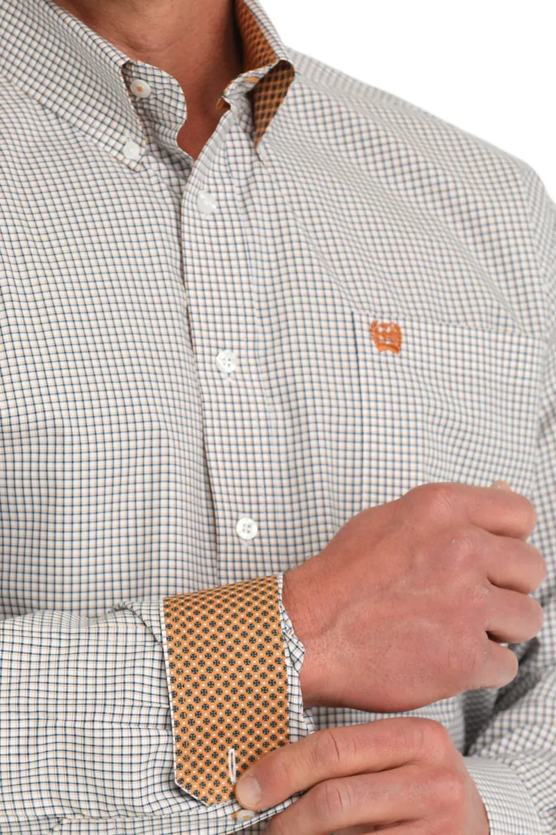 Basic Layering Cinch Men's L/S Classic Fit Plaid Western Button Down Shirt in White