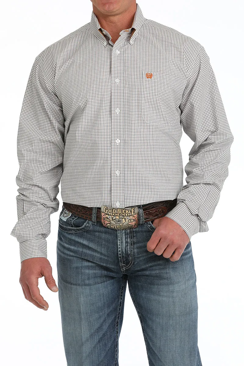 Cinch Men's L/S Classic Fit Plaid Western Button Down Shirt in White Oversized Fit