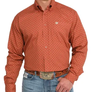 Cinch Men's L/S Classic Fit Steer Print Western Button Down Shirt in Orange Sublimation Resistant Fabric Light Breeze