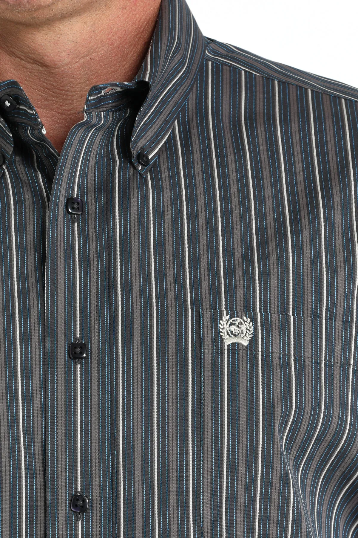 Effortless Comfort Design Cinch Men's L/S Classic Fit Striped Button Down Western Shirt in Charcoal