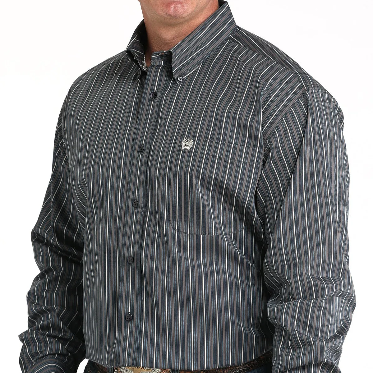 Cinch Men's L/S Classic Fit Striped Button Down Western Shirt in Charcoal RibbedNeckBanding