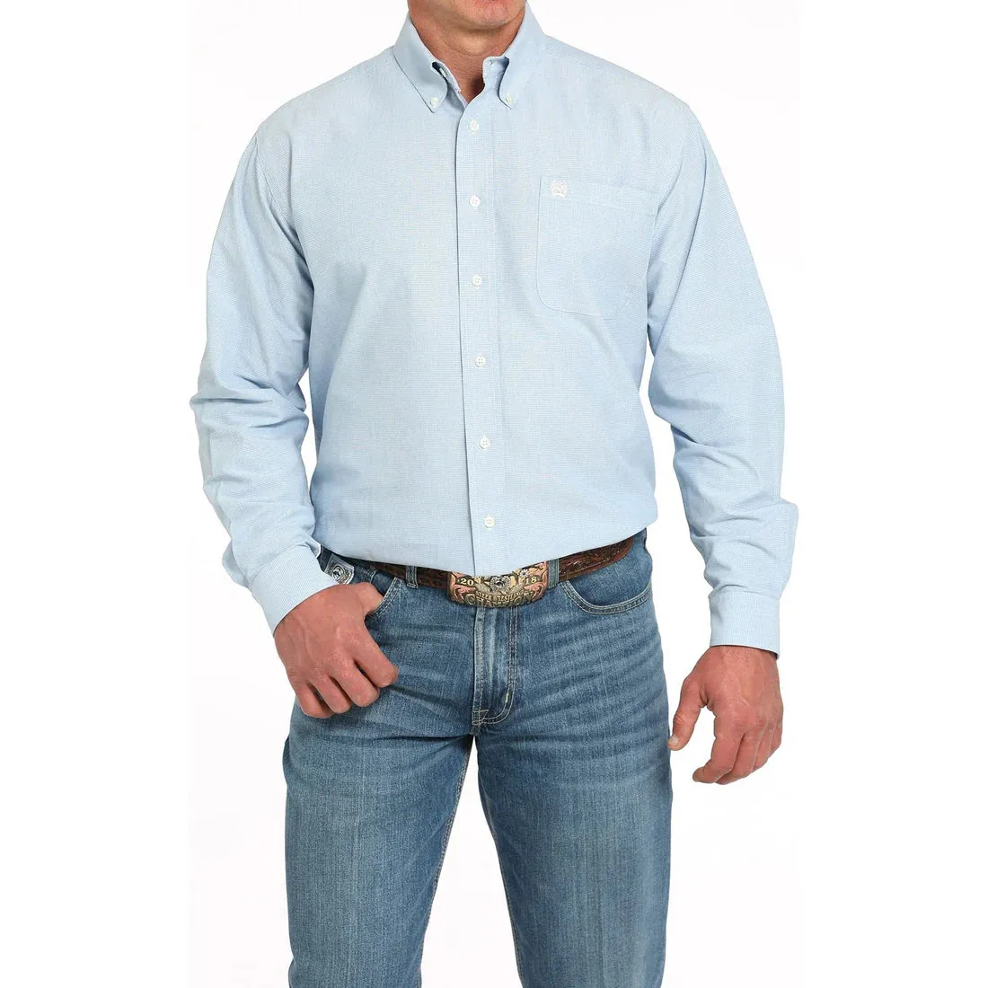 Cinch Men's L/S Classic Fit Western Button Down Shirt in Blue Casual Layer Wear