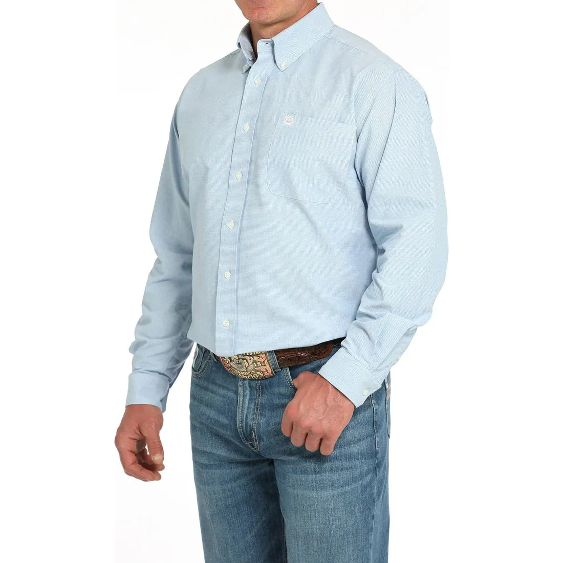 Stylish Casual Chic Smart Cinch Men's L/S Classic Fit Western Button Down Shirt in Blue