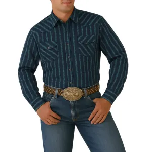 Cinch Men's L/S Modern Fit Floral Stripe Western Snap Shirt in Navy Light Layer