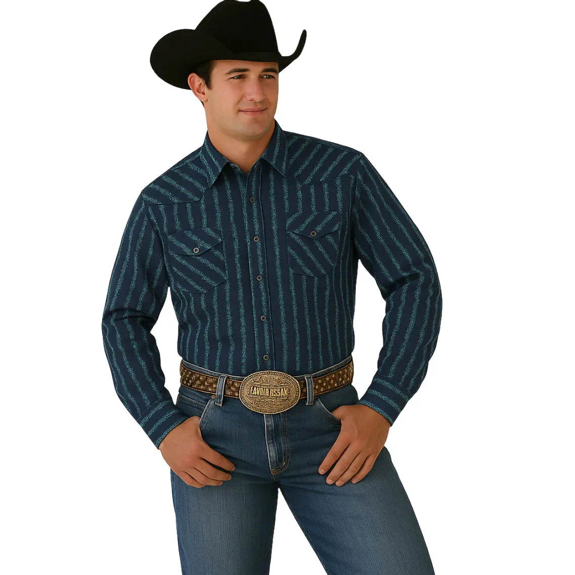 Clean Cut Silk combination Cinch Men's L/S Modern Fit Floral Stripe Western Snap Shirt in Navy