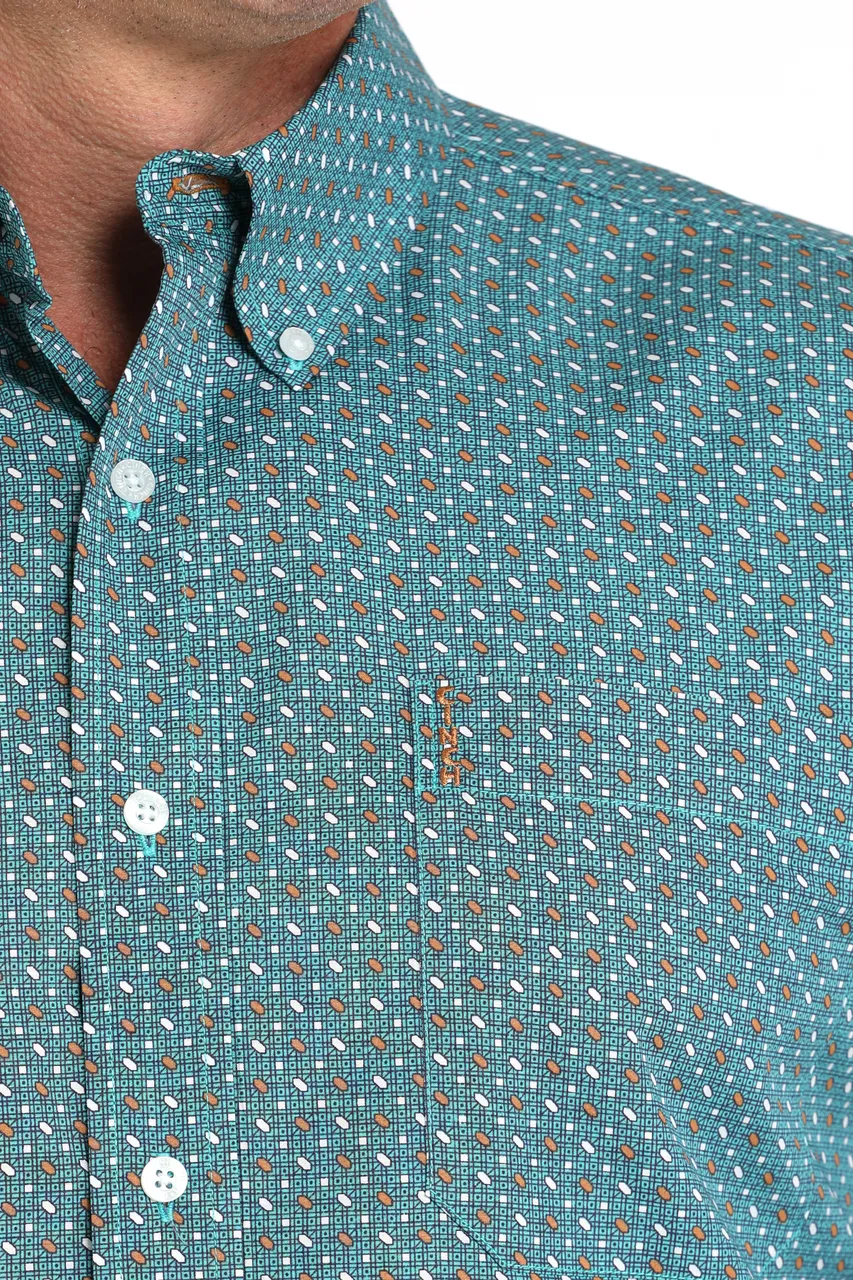 Stretch performance MultipurposeCuffs Cinch Men's L/S Modern Fit Geometric Print Western Button Down Shirt in Turquoise