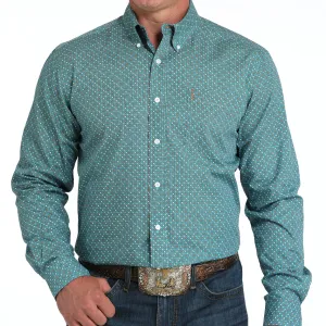 MinimalistDesign Elderly Comfort Cinch Men's L/S Modern Fit Geometric Print Western Button Down Shirt in Turquoise