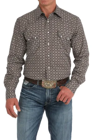 City Smart Unisex Core Cinch Men's L/S Modern Fit Medallion Western Snap Shirt in Brown & White