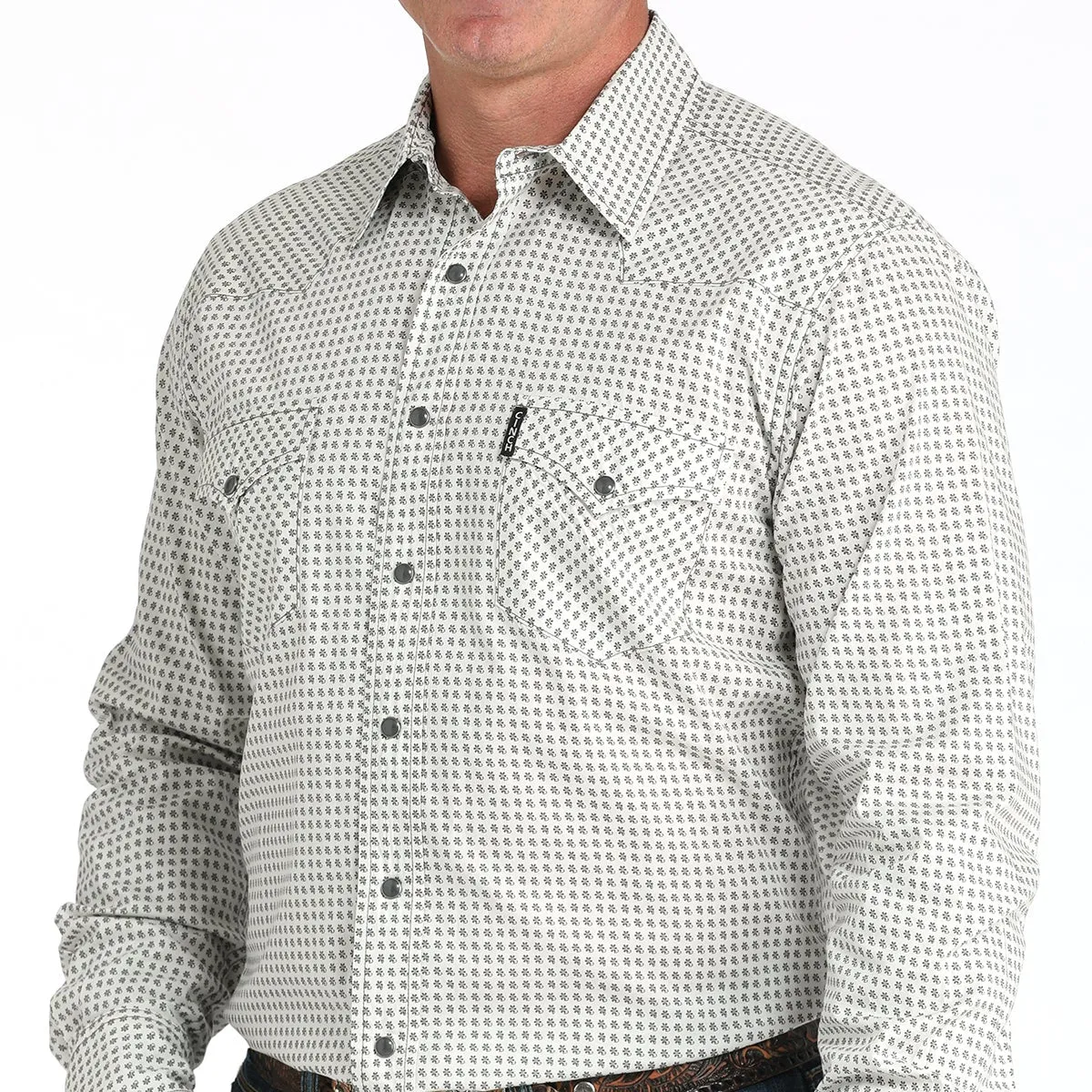 Effortless Look Cinch Men's L/S Modern Fit Micro Floral Print Western Snap Shirt in Cream