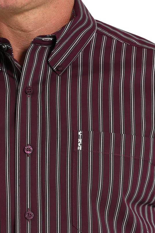 Cinch Men's L/S Modern Fit Purple Stripe Western Button Down Shirt proper length