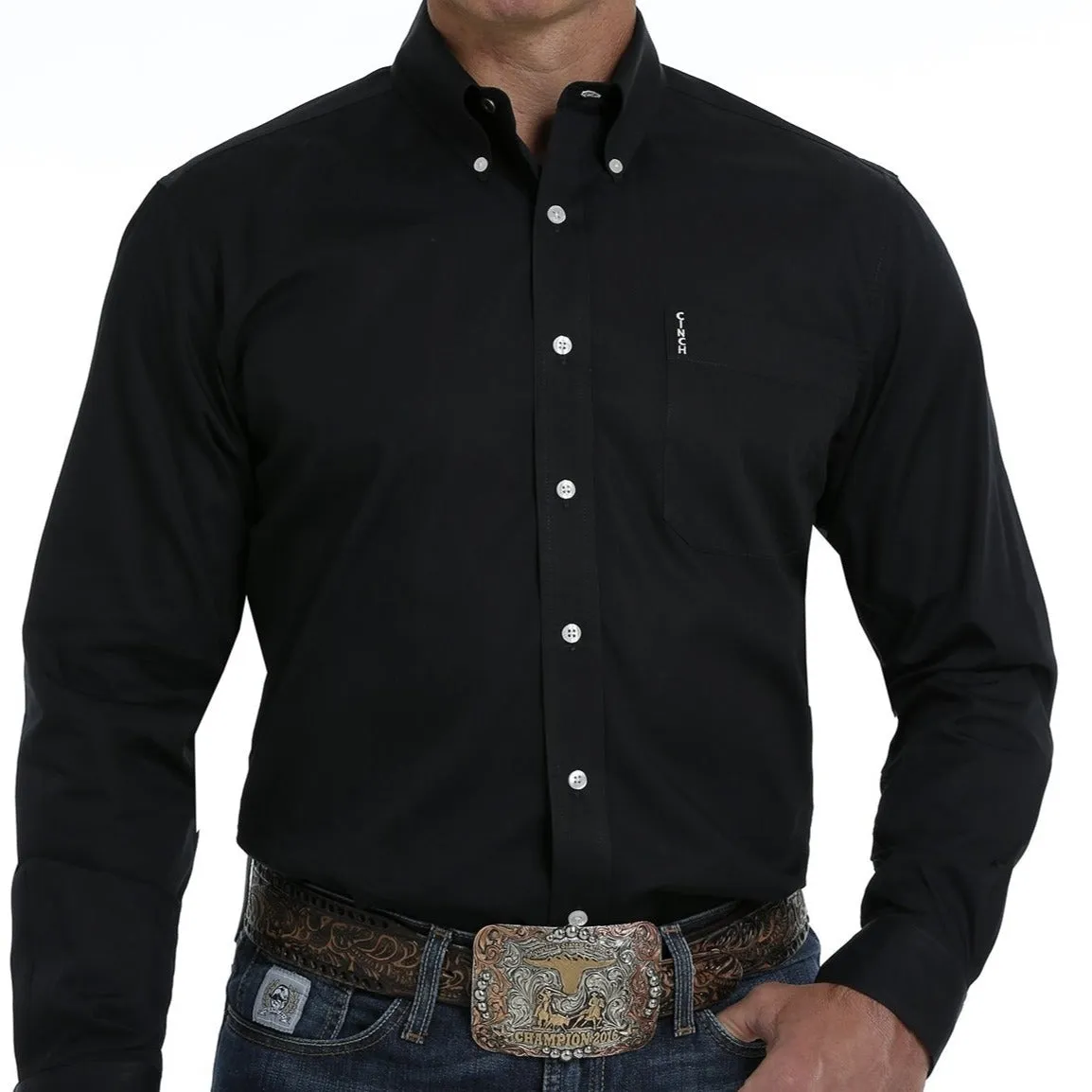 Cinch Men's L/S Modern Fit Solid Black Western Button Down Shirt Elegant