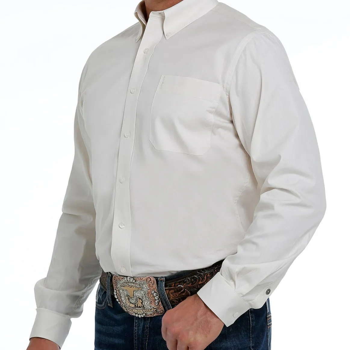 Cinch Men's L/S Modern Fit Solid Cream Western Button Down Shirt Smooth Flatlock Stitching Effortless Look