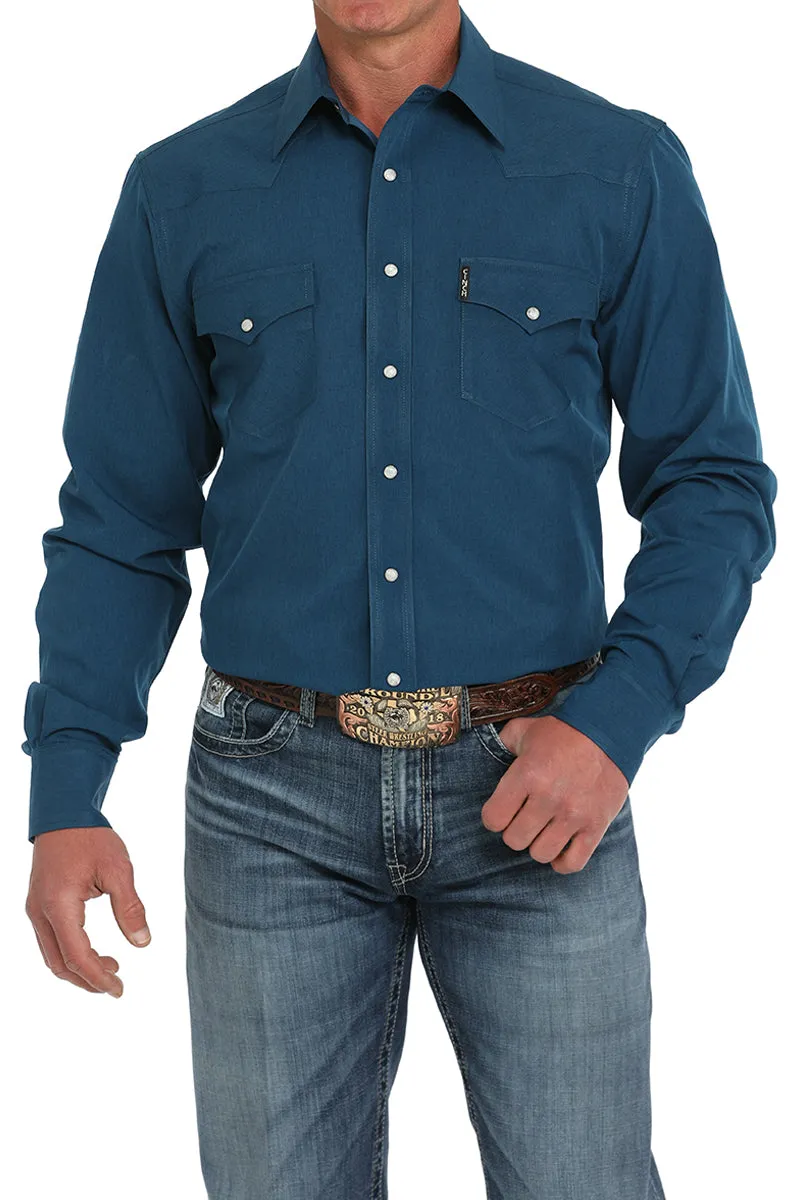 Cinch Men's L/S Modern Fit Solid Western Snap Shirt in Blue Versatile Comfort Wear