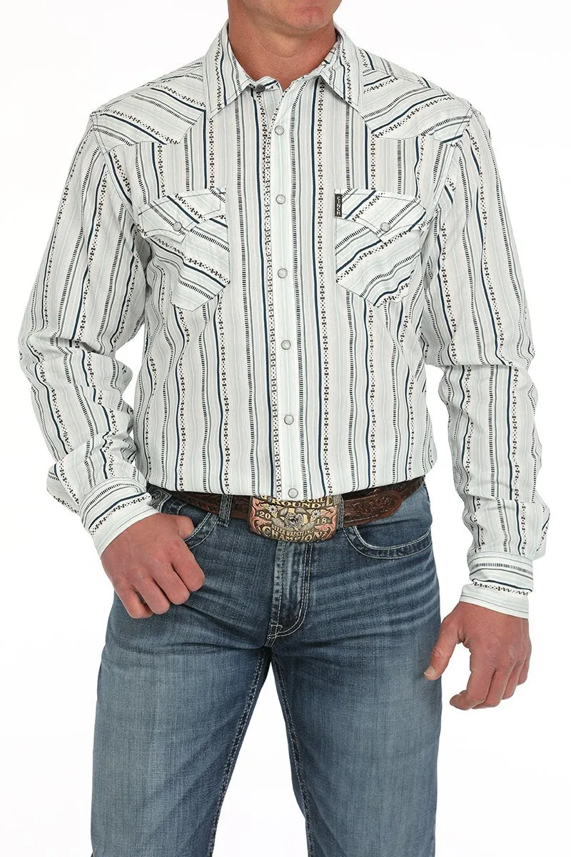 Cinch Men's L/S Modern Fit Striped Western Snap Shirt in White Fresh Style