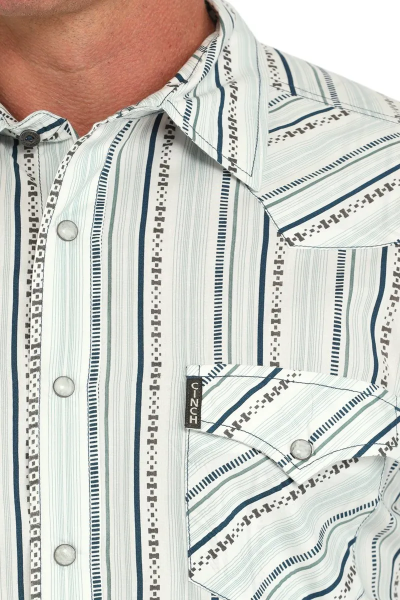 Cinch Men's L/S Modern Fit Striped Western Snap Shirt in White AllSeasonWear Versatile Option