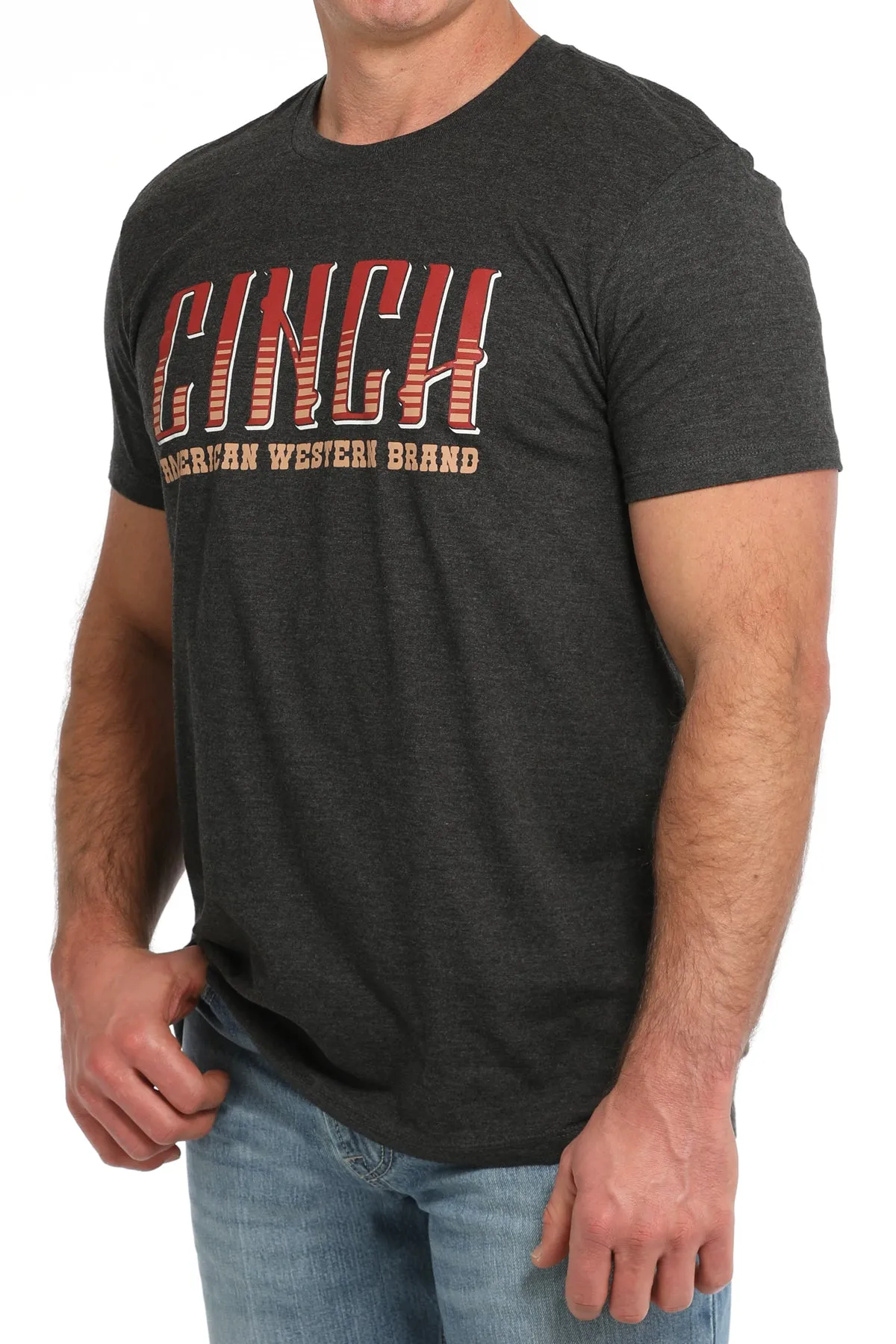 Cinch Men's "American Western Brand" Logo T-Shirt in Charcoal Plus Size