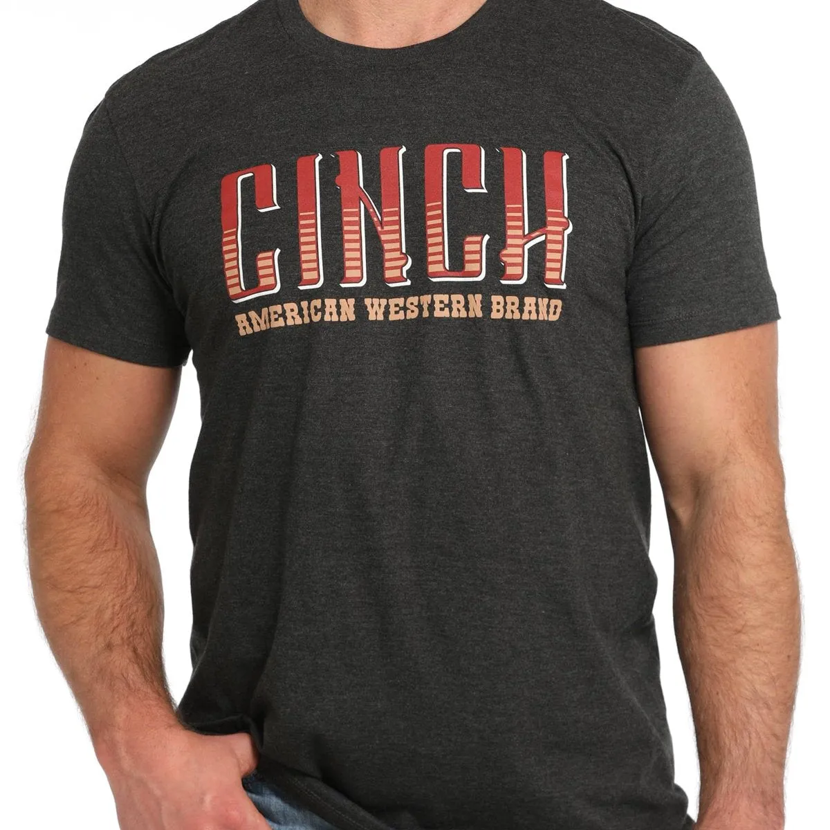 Cinch Men's "American Western Brand" Logo T-Shirt in Charcoal Chilly Comfort Wear