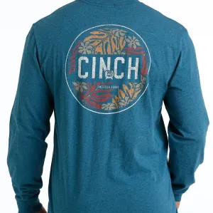 Cinch Men's "Hawaiian" L/S Graphic Logo T-Shirt in Blue Simple Look UVProtectionFinish