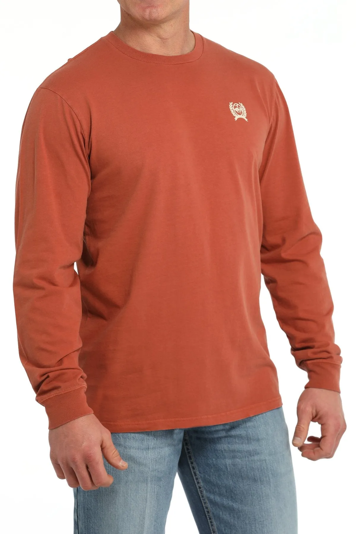 Comfy Pieces Soft Fabric Cinch Men's "Land Of The Free" L/S Graphic Logo T-Shirt in Orange