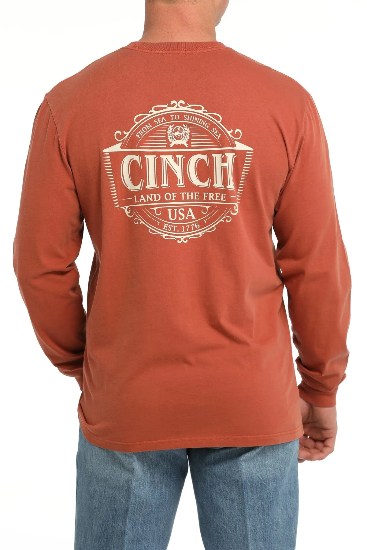 Sport Flex Fit Cinch Men's "Land Of The Free" L/S Graphic Logo T-Shirt in Orange