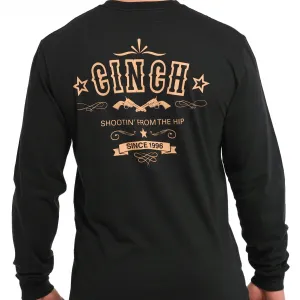 Soft Base Cinch Men's "Shootin' From The Hip" L/S Graphic Logo T-Shirt in Black