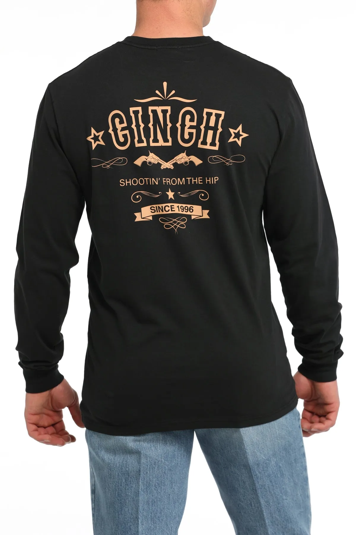 Layering Wear Cinch Men's "Shootin' From The Hip" L/S Graphic Logo T-Shirt in Black