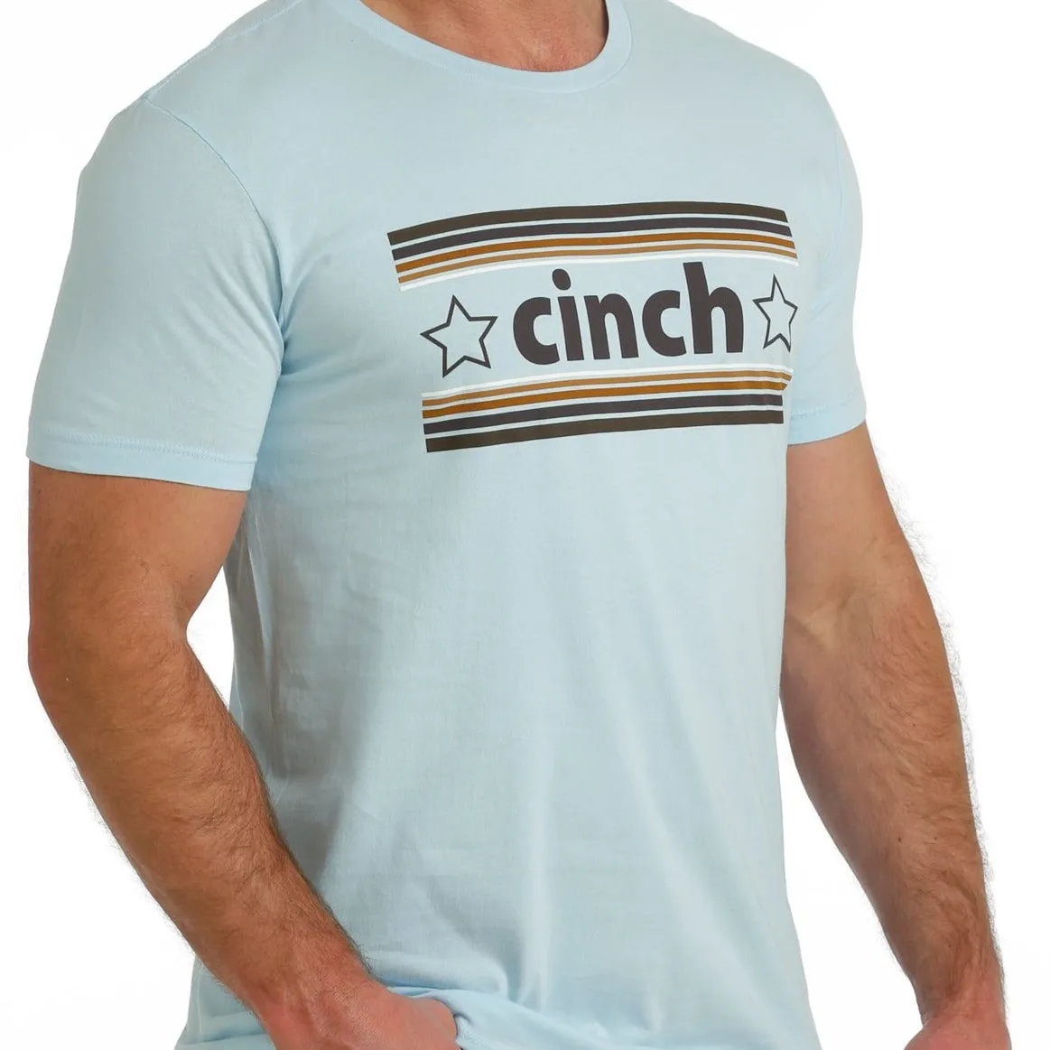 Weekend Style Trend Active Style Cinch Men's Retro Stars Logo T-Shirt in Light Blue