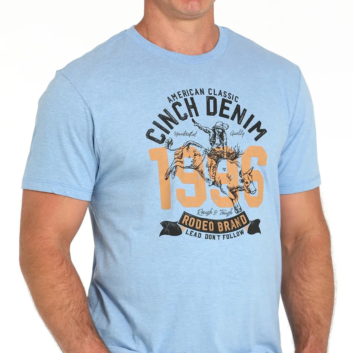 Cinch Men's Rodeo Brand Graphic Logo T-Shirt in Light Blue Soft Layering Layered Look