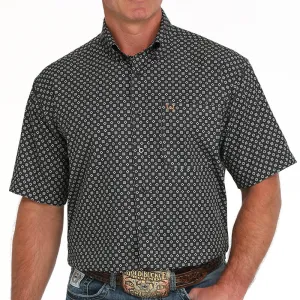 NonIrritating Fabric Cinch Men's S/S Arenaflex Geometric Western Button Down Shirt in Dark Navy