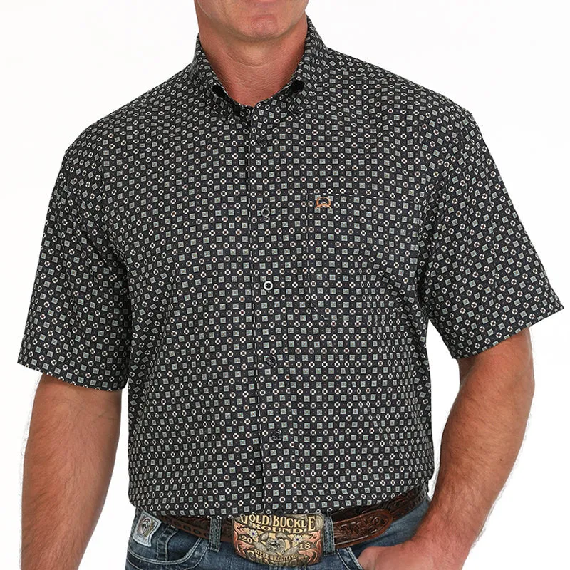 NonIrritating Fabric Cinch Men's S/S Arenaflex Geometric Western Button Down Shirt in Dark Navy