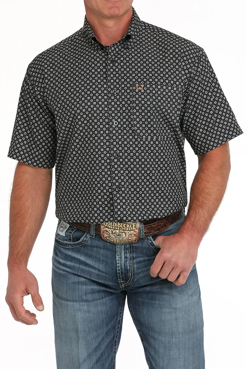 Cinch Men's S/S Arenaflex Geometric Western Button Down Shirt in Dark Navy Timeless Fit