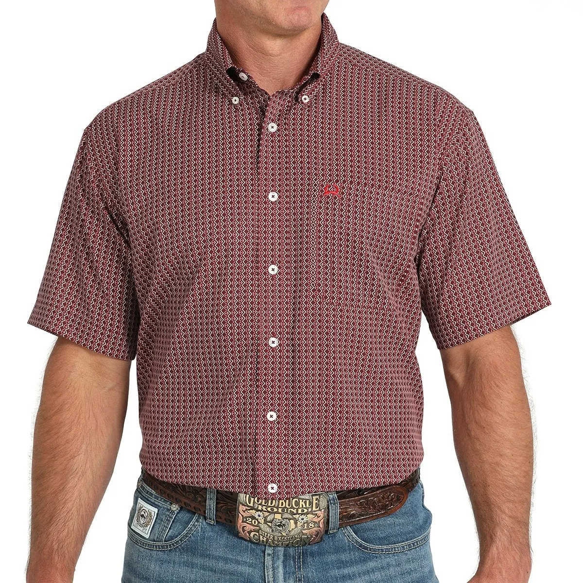 Cinch Men's S/S Arenaflex Medallion Print Western Button Down Shirt in Burgundy Minimalist Look