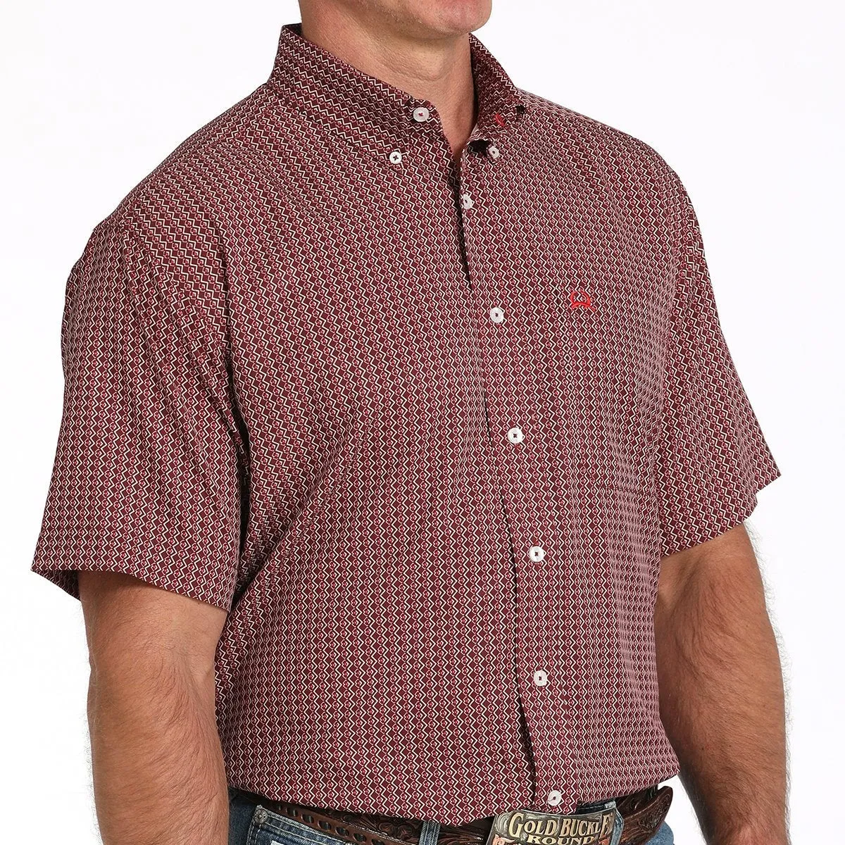 Abstract print Cinch Men's S/S Arenaflex Medallion Print Western Button Down Shirt in Burgundy