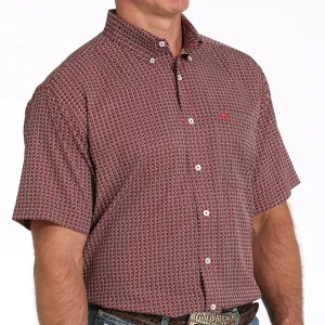 Abstract print Cinch Men's S/S Arenaflex Medallion Print Western Button Down Shirt in Burgundy