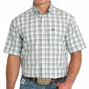 Durable Ribbed Hem Cinch Men's S/S Arenaflex Plaid Western Button Down Shirt in White