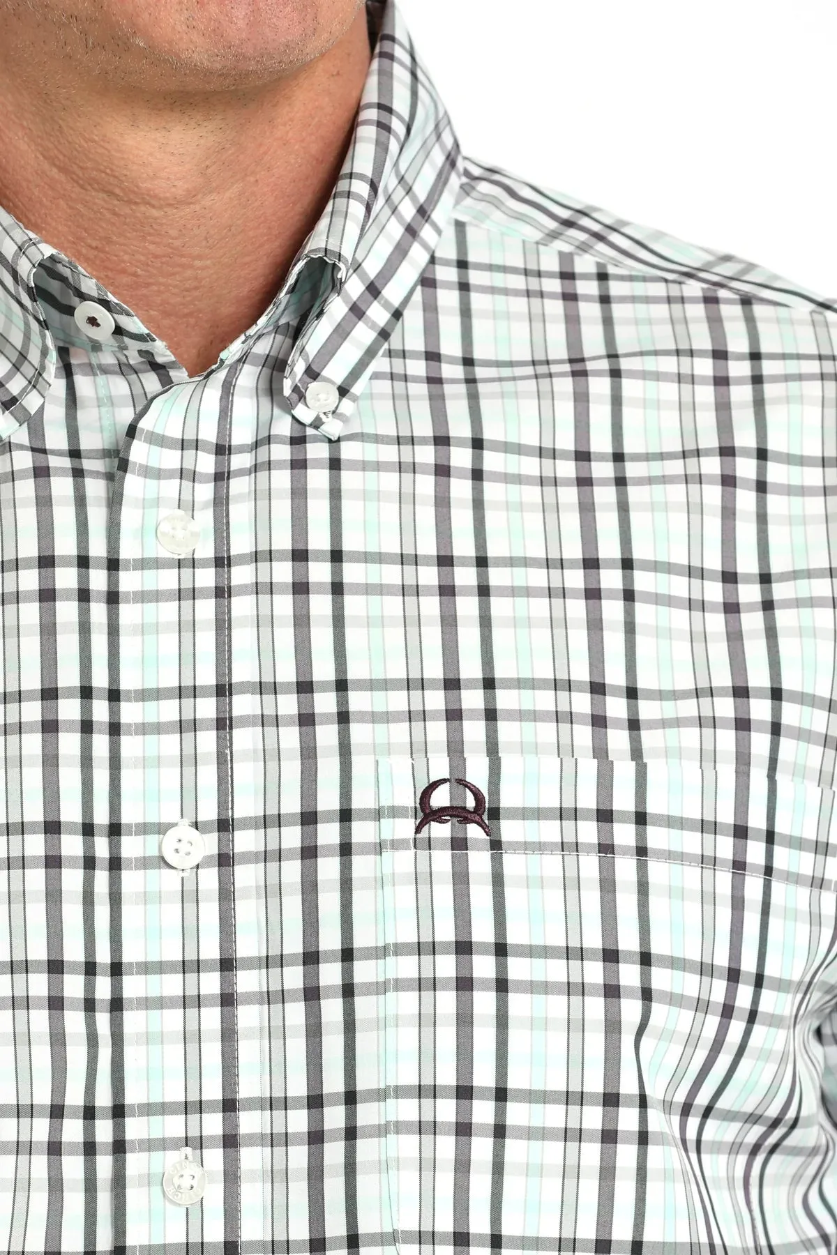 Cinch Men's S/S Arenaflex Plaid Western Button Down Shirt in White Wrinkle Resistant Texture Stretch Jersey Knit