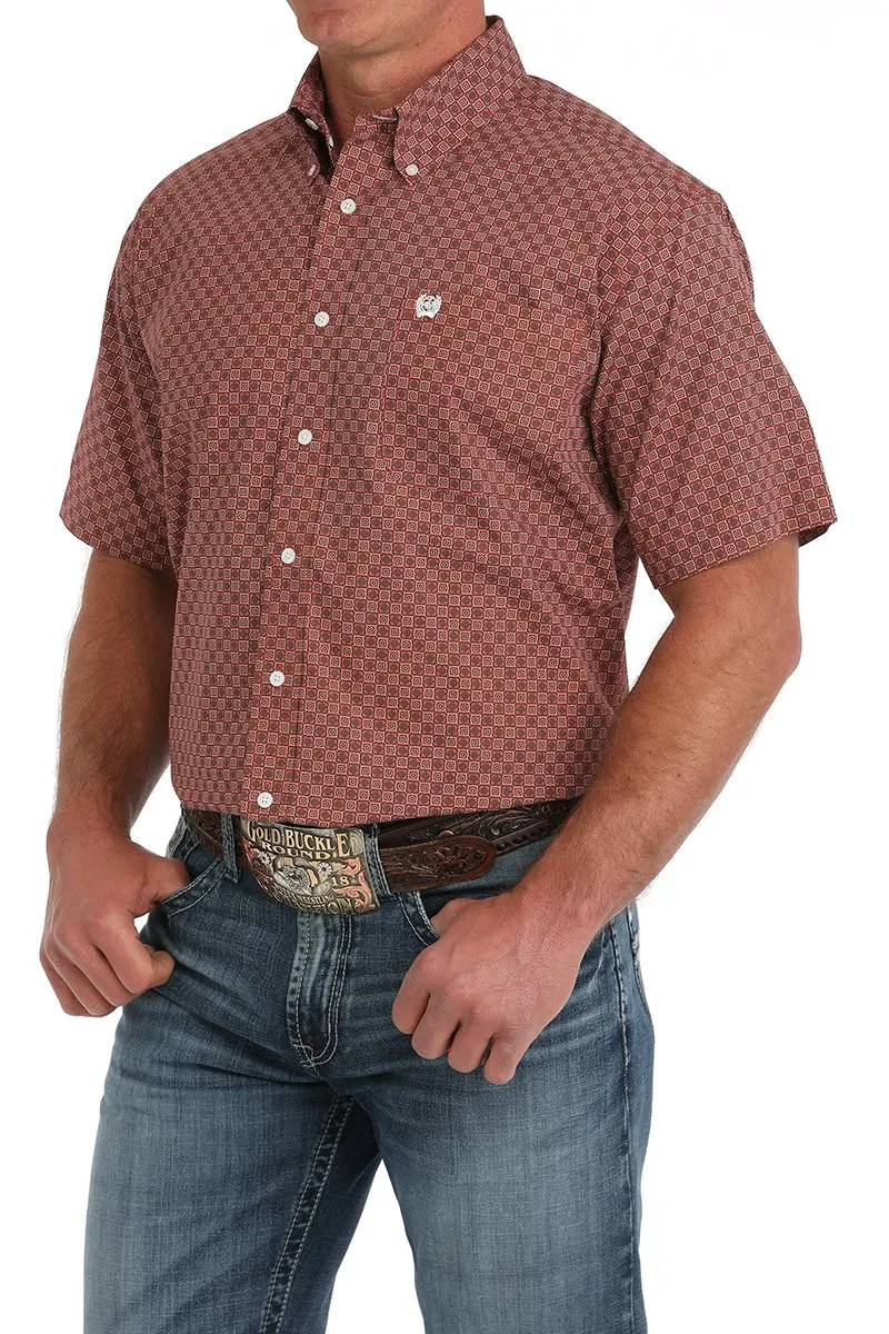 Cinch Men's S/S Classic Fit Medallion Western Button Down Shirt in Red All-Season Wear