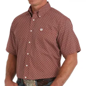 All-day style V neck Cinch Men's S/S Classic Fit Medallion Western Button Down Shirt in Red