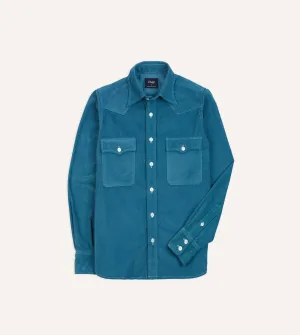 Turquoise Corduroy Two-Pocket Western Shirt Multi Panel Structure TemperatureRegulating
