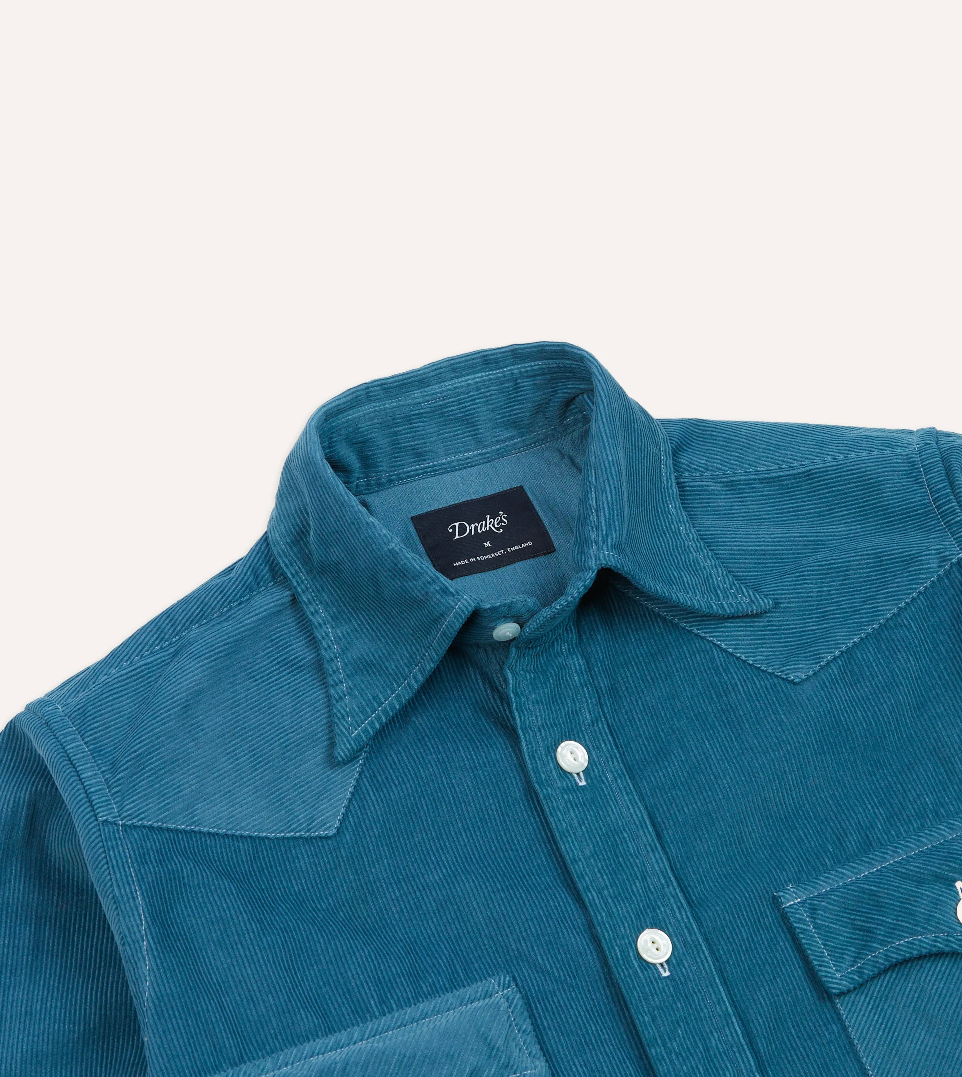 Holiday Style Trend Turquoise Corduroy Two-Pocket Western Shirt