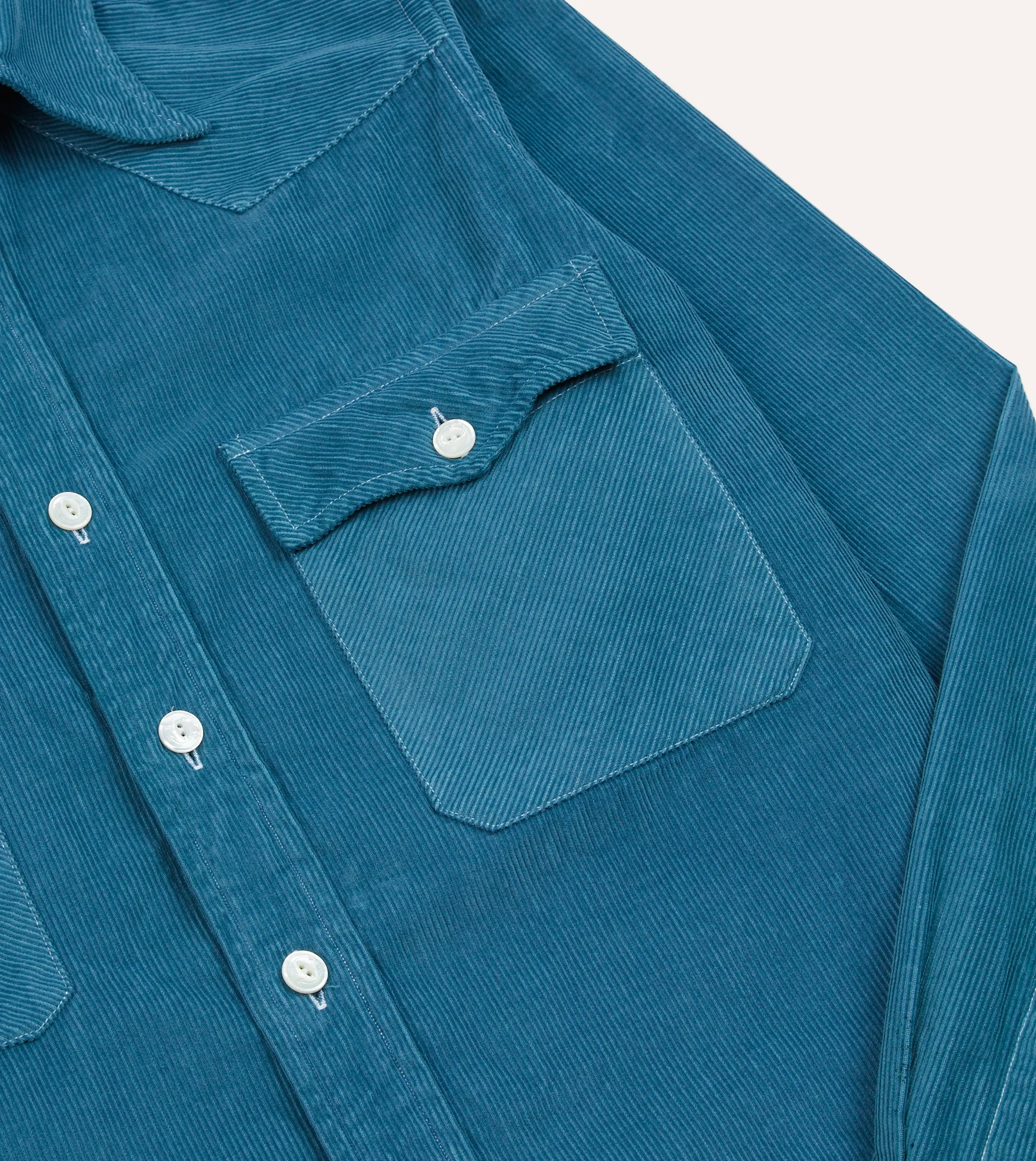Multi Purpose Wear Casual Ease Turquoise Corduroy Two-Pocket Western Shirt