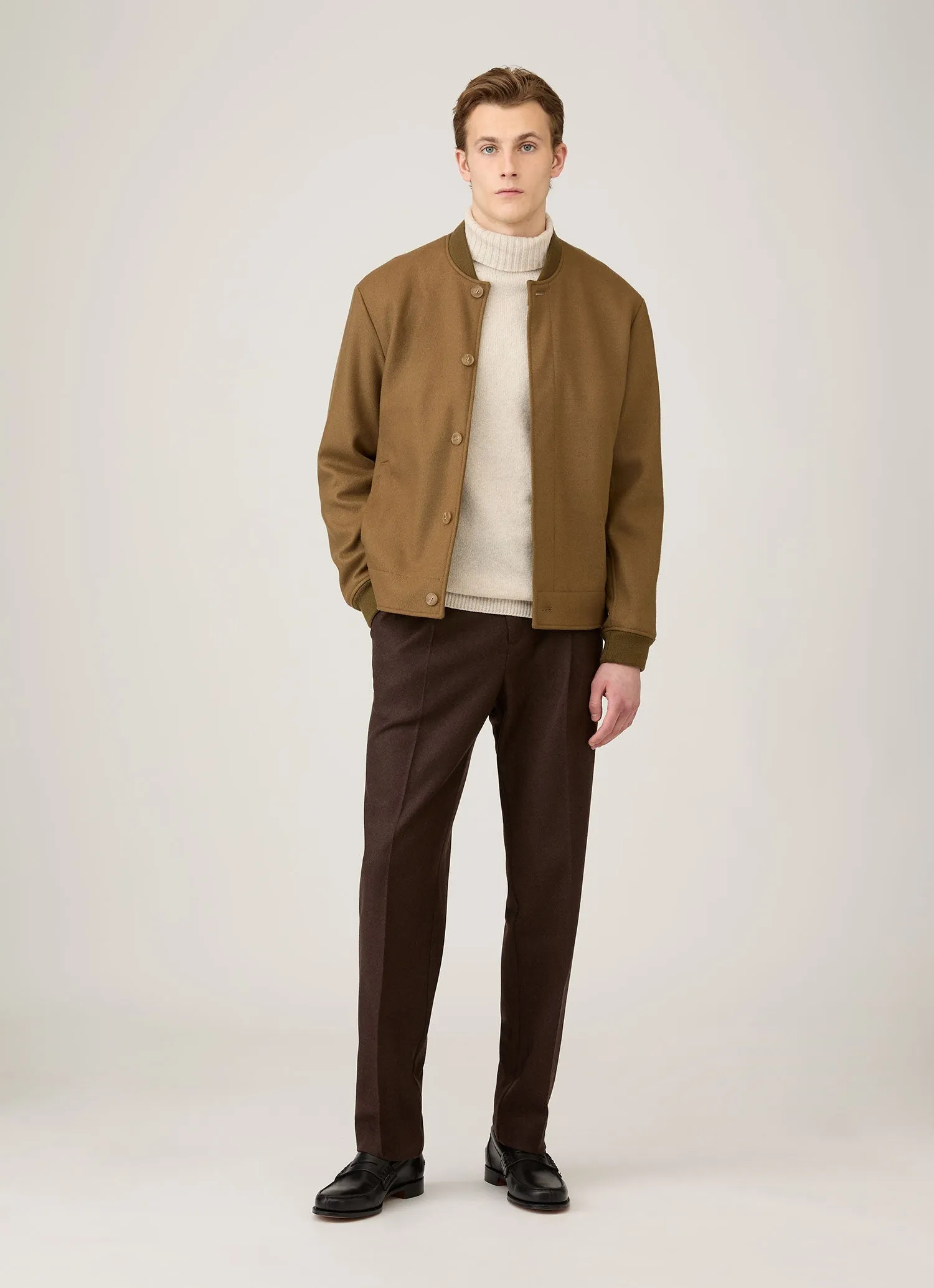 Recycled Polyester Blend Men's Lambswool Roll Neck in Oatmeal Melange