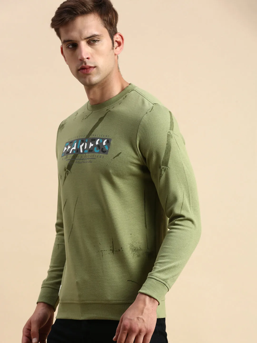Men's Green Typography Printed Cotton Sweatshirt Cozy Chic Unisex style