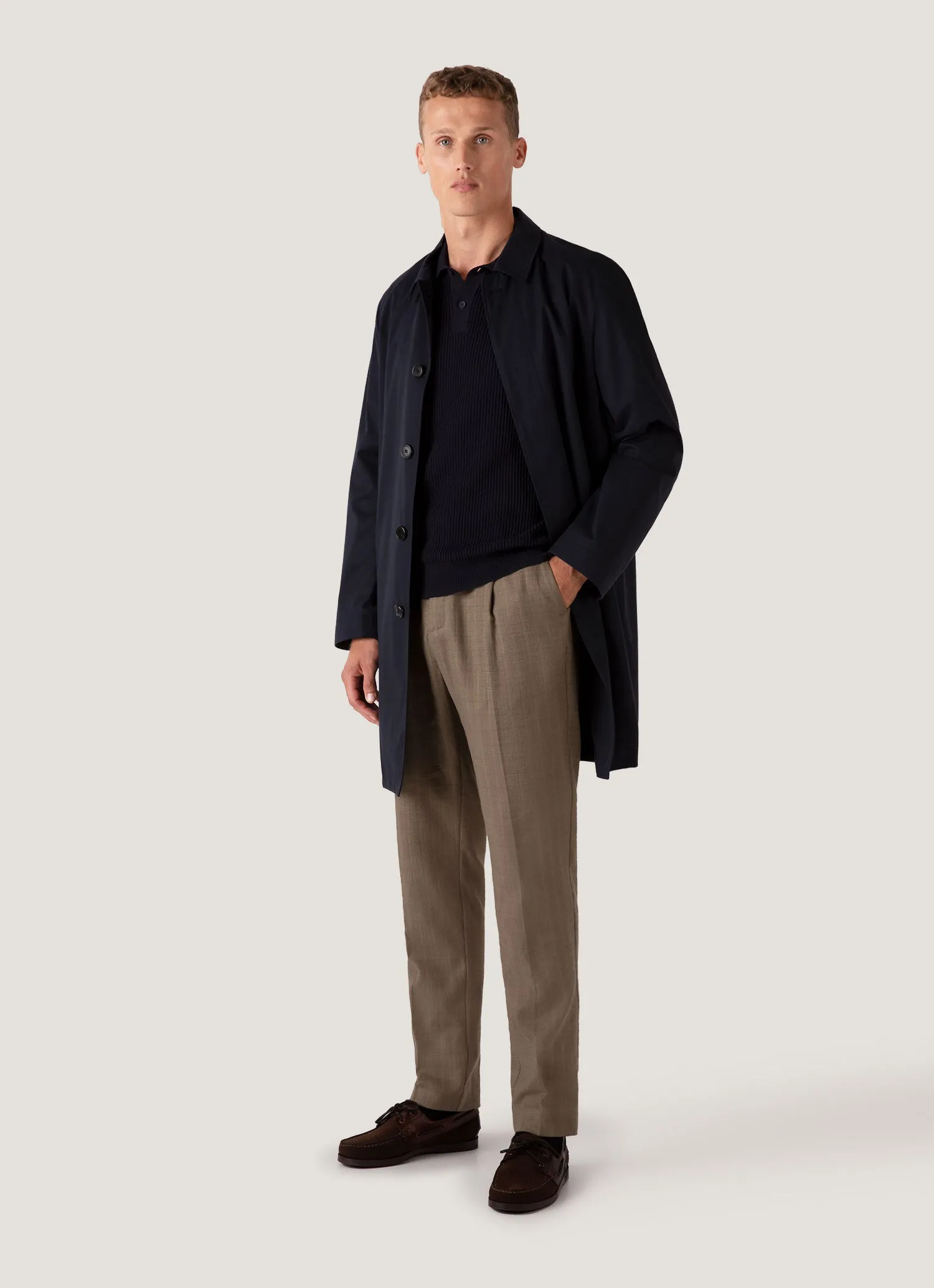 Men's Linear Mesh Knit Polo Shirt in Navy Crisp Look