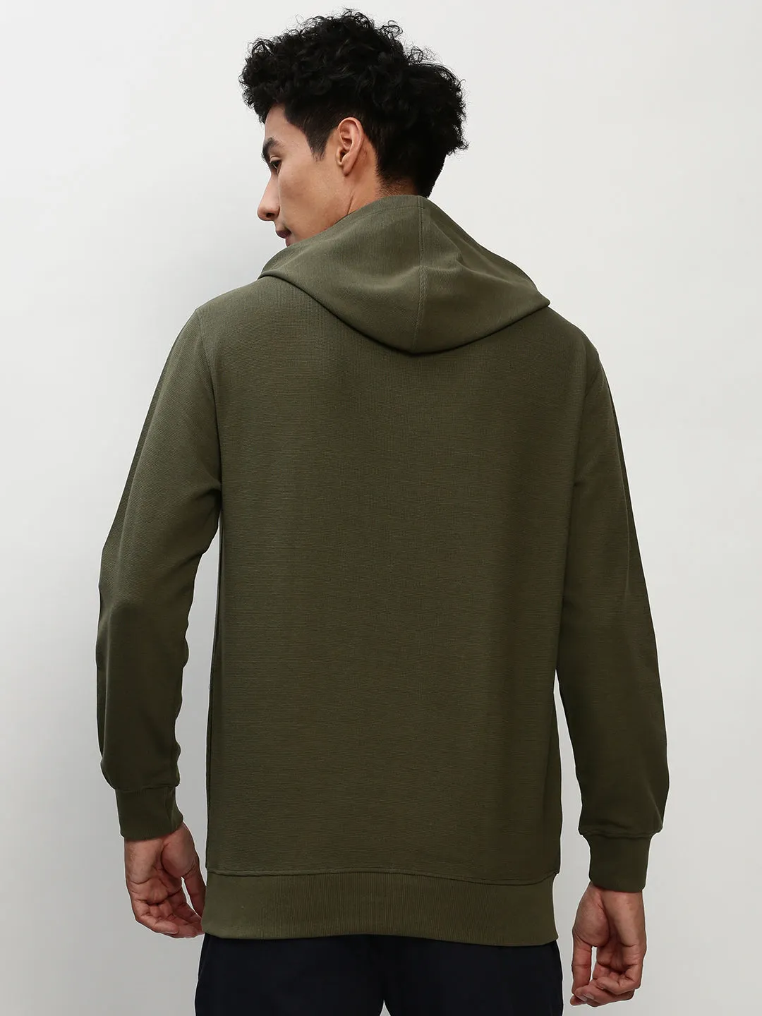 Men's Olive Typography Printed Hooded Cotton Sweatshirt Popular loop accents
